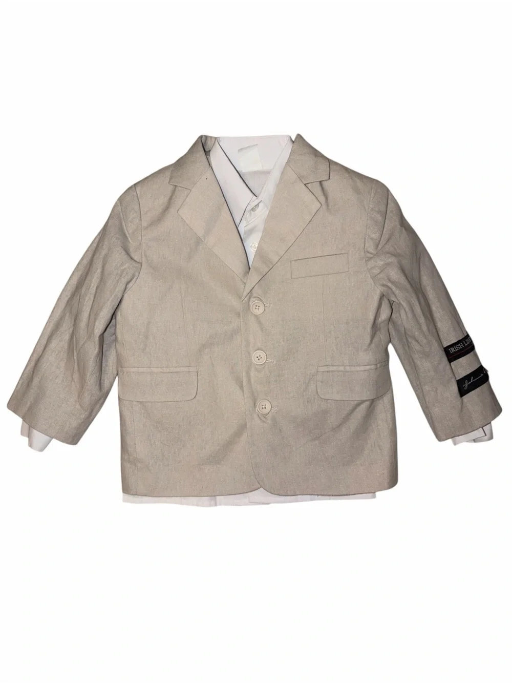 New Johnnie Lene Tan Beige Irish Linen Italy Blazer Vest White Shirt 4T Wedding
